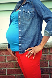 A nautical maternity outfit featuring the new essential nursing tank from Bravado.
