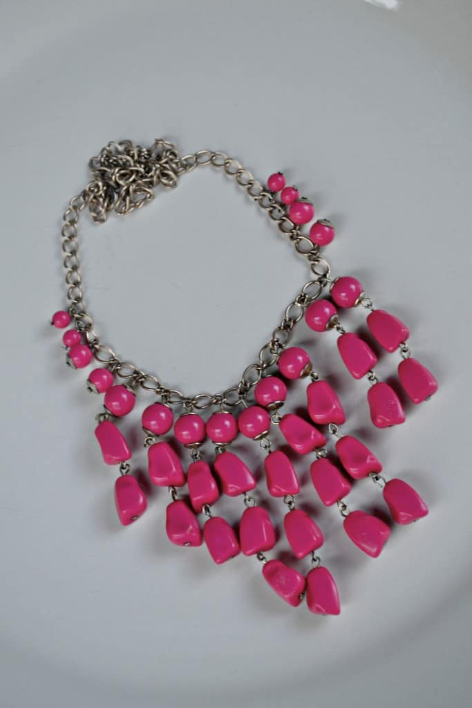 Favorite Thrift Store Jewelry Finds; a thrifted pink necklace