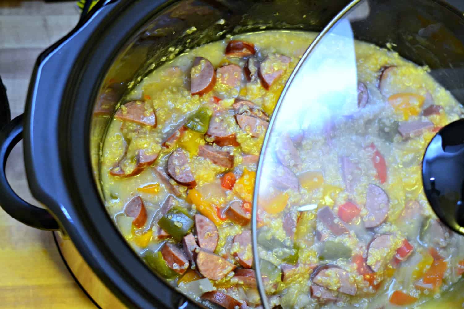 Slow Cooker Quinoa with Sausage and Peppers - 4 Hats and Frugal