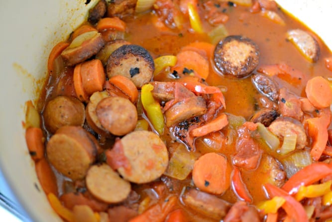 This andouille stew is so easy, delicious, and perfect for a weeknight dinner. #SausageFamily #sponsored