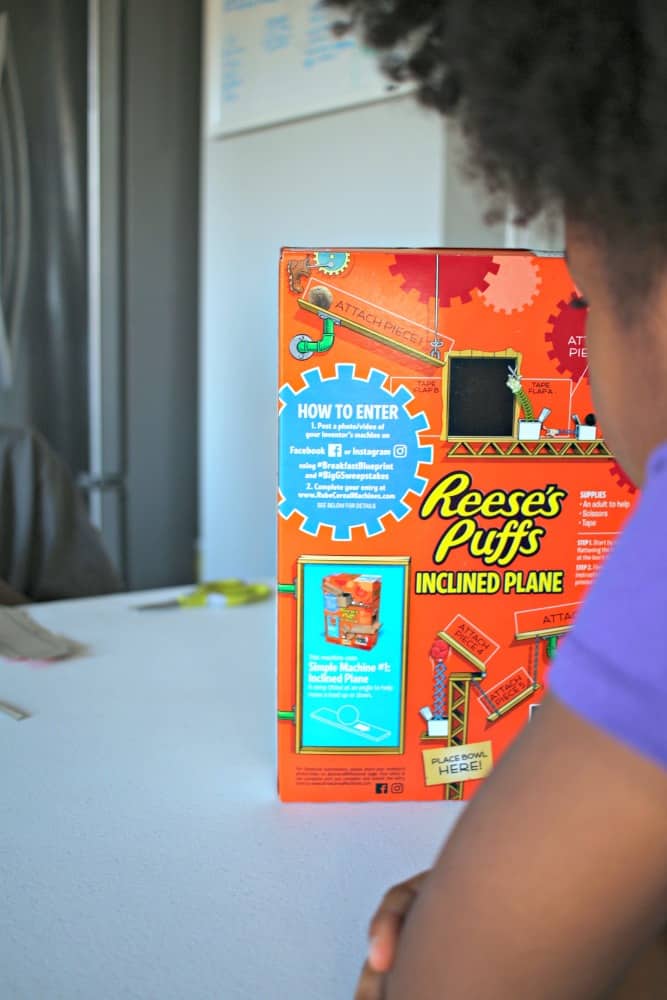 As a fun and easy homeschool STEM project, our family created a simple machine with a General Mills Cereal box! Check out this STEM centered project learn how you could to win a $20,000 scholarship at www.rubecerealmachines.com! #AD 